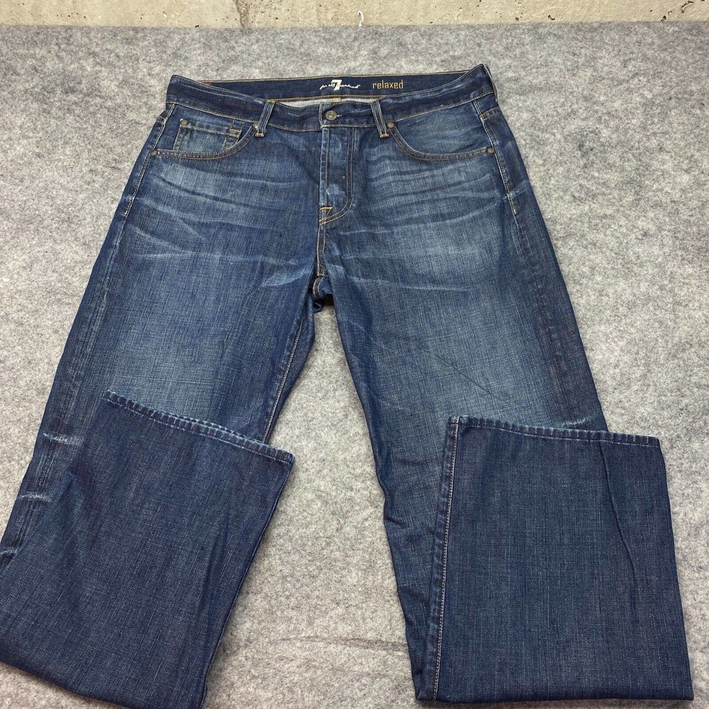 7 For All Manking Mens Jeans 36 x 32 Blue Relaxed Button Fly USA Made